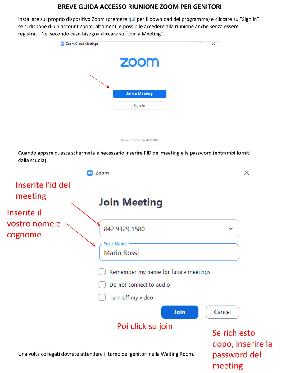 Breve guida accesso riunione Zoom per genitori